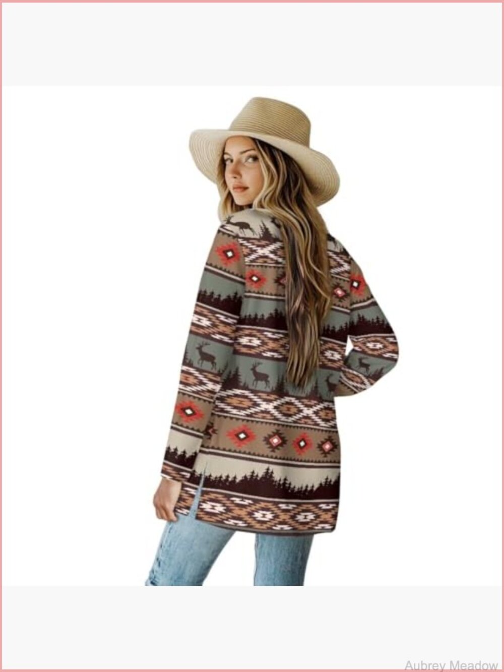 Women's Aztec Open-Front Jacket Lightweight Casual Cardigan Long Sleeve - Picture 4 of 6
